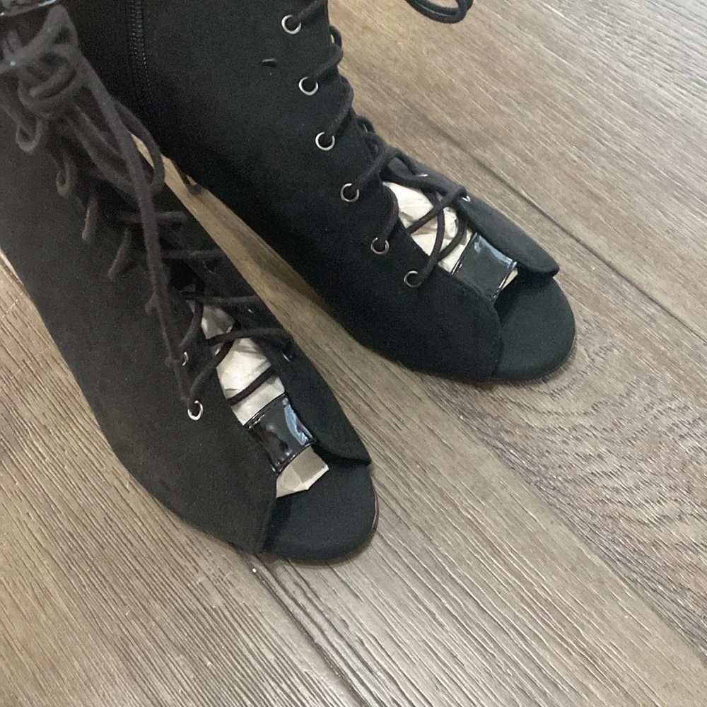 NWT BURJU Shoes Under The Influence Open Toe Lace Up Buckle Ankle Boots | 11 - Picture 9 of 11